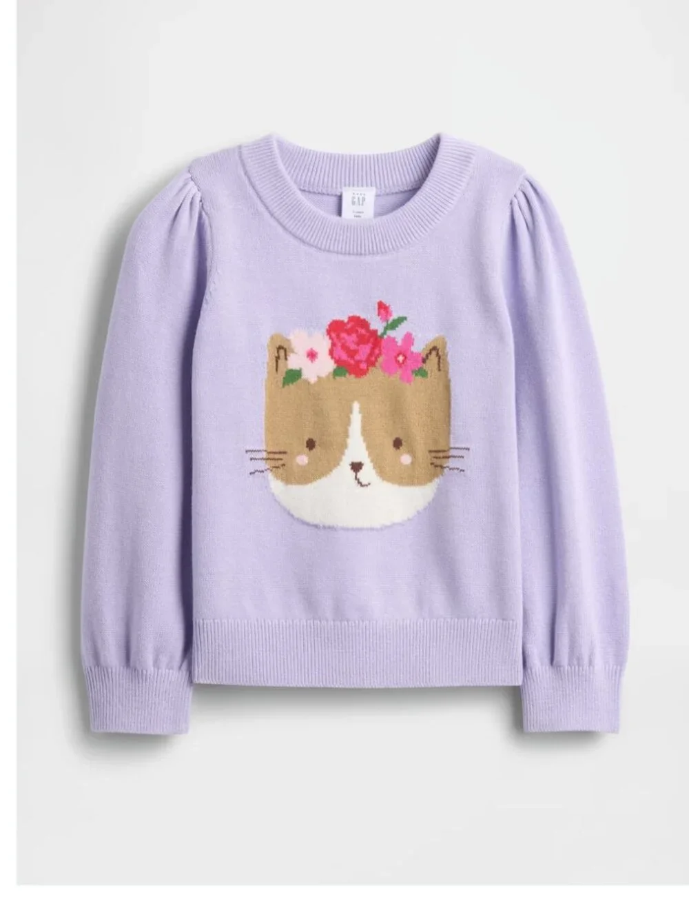 GAP Girls Puff-Sleeve Cat Sweater